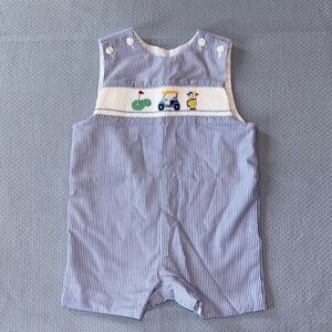 Edgehill Collection Blue and White Striped Smocked Golf One-Piece Bodysuit